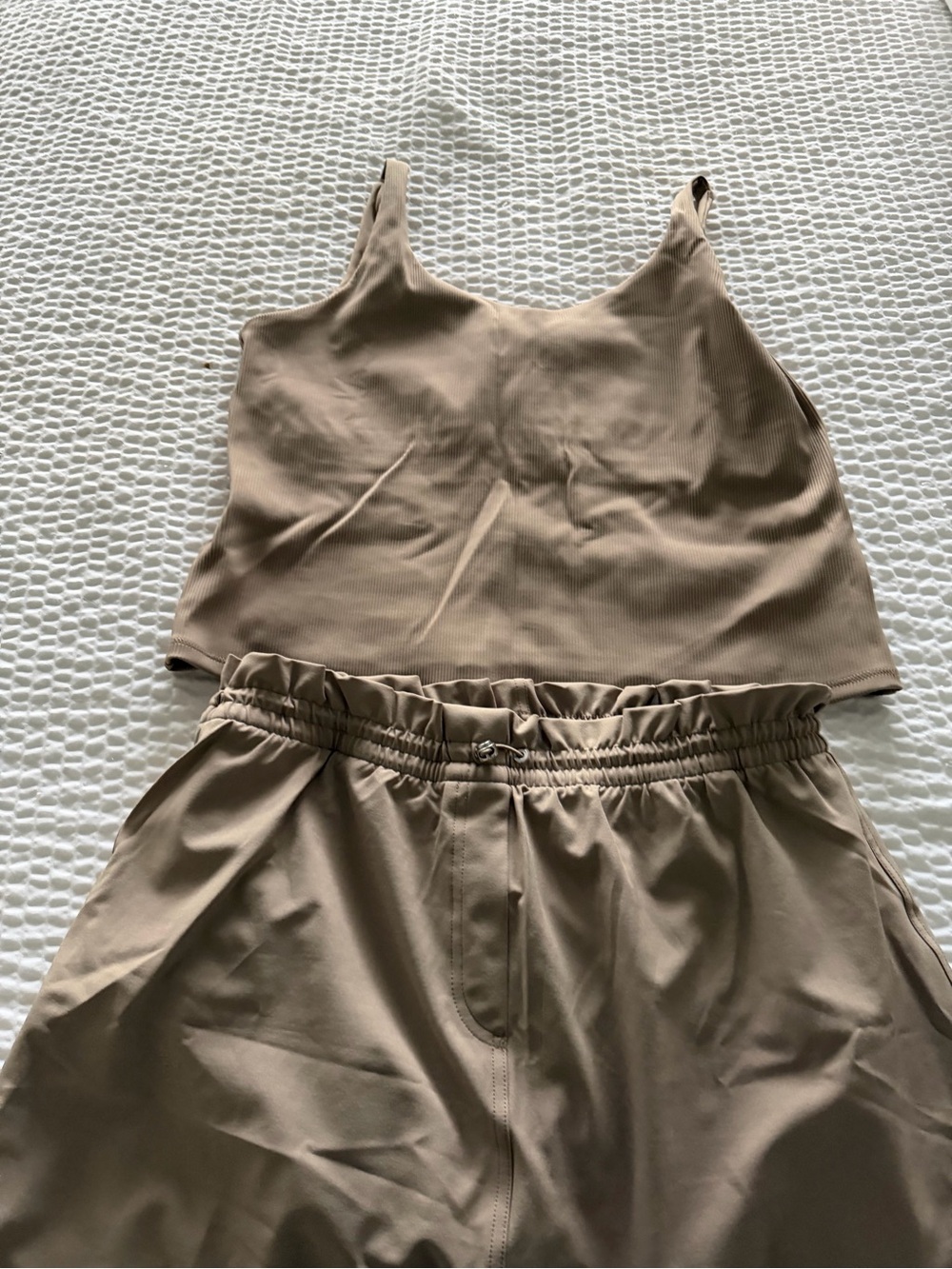 Spanx Neutral Tan Ribbed Tank and Drawstring Skort